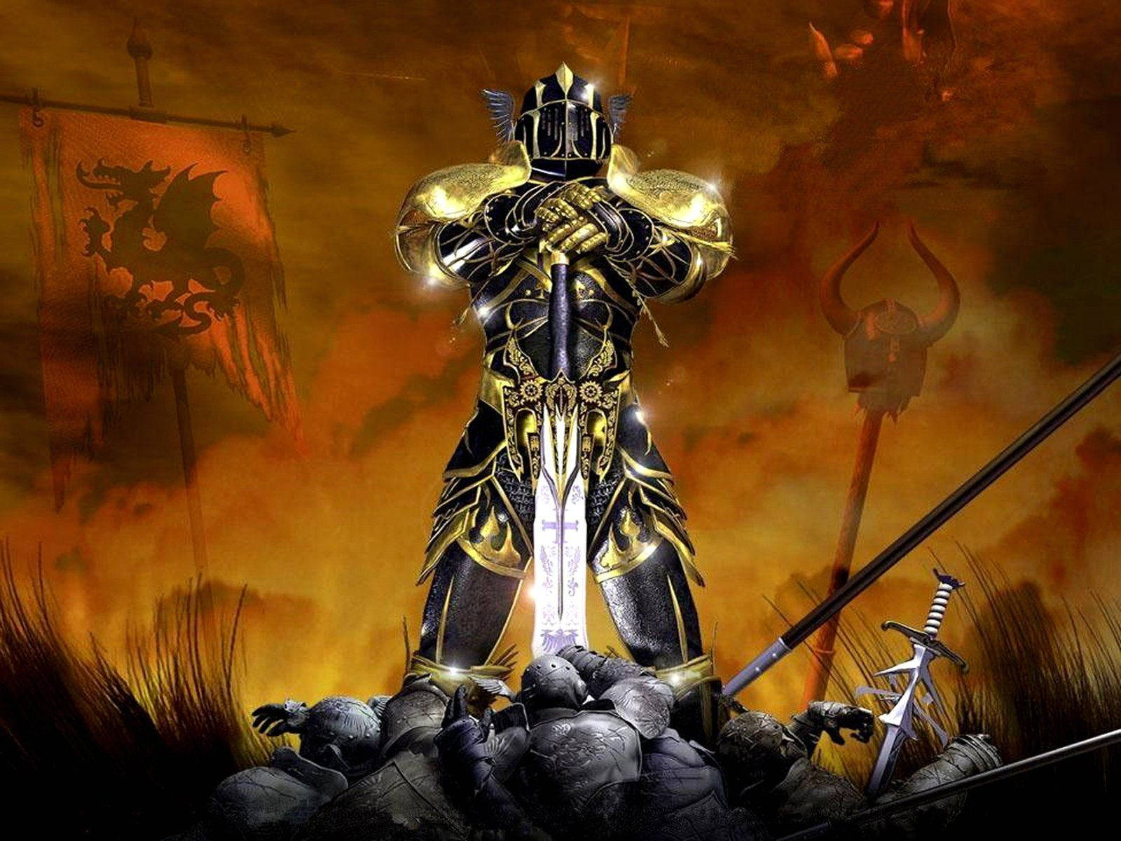 Knight Gold And Black Armor Wallpaper