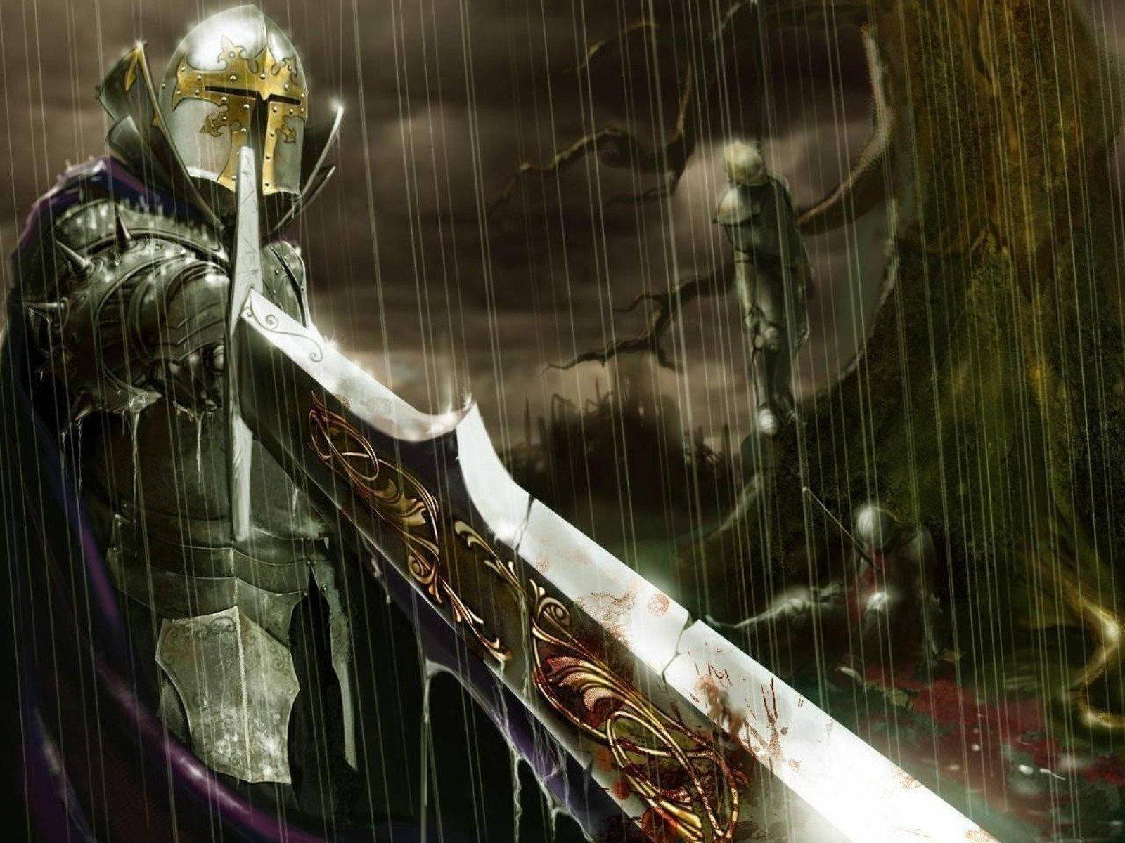 Knight Standing In The Rain Wallpaper