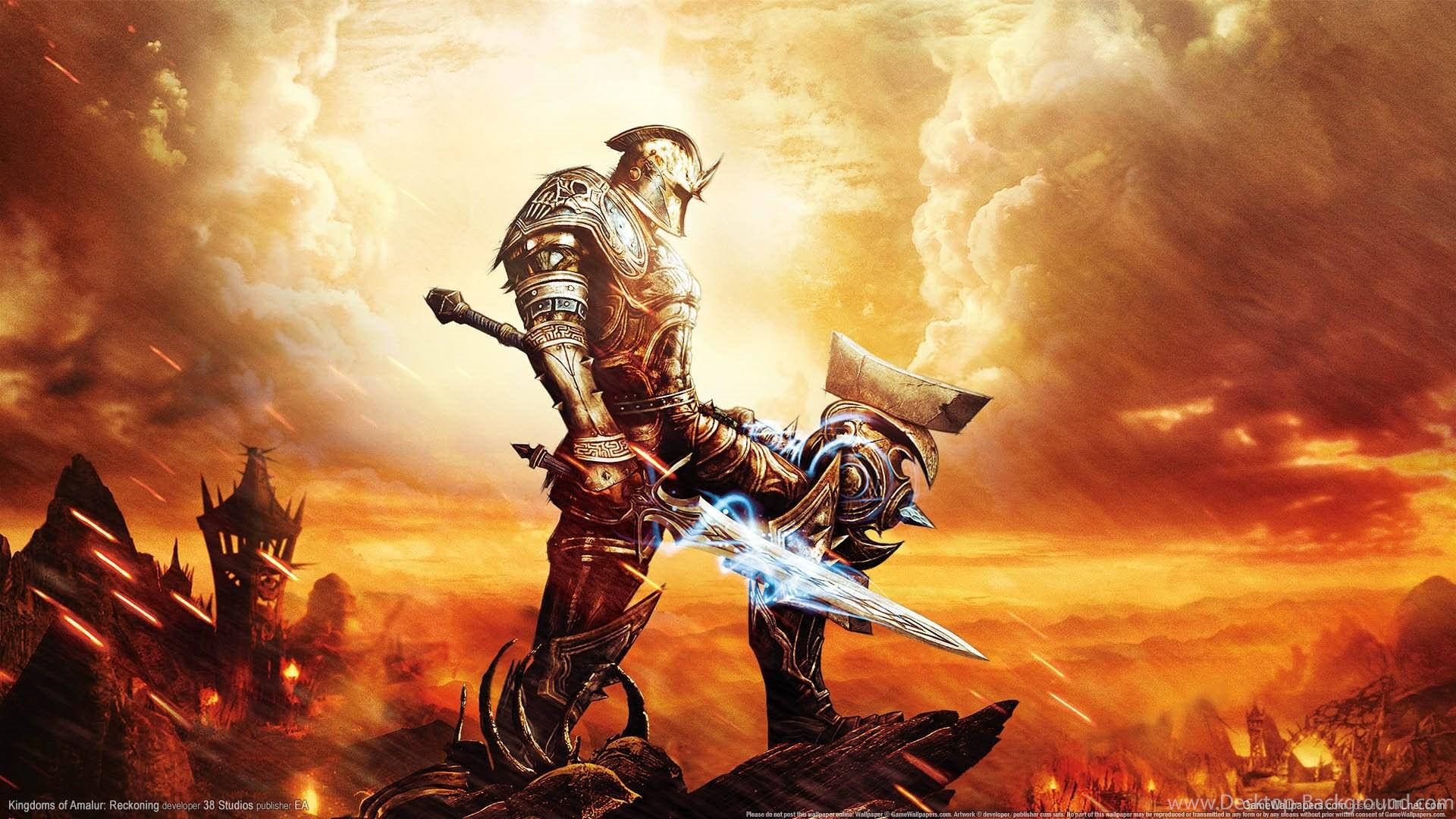 Knight With Sword In Hellbound Background