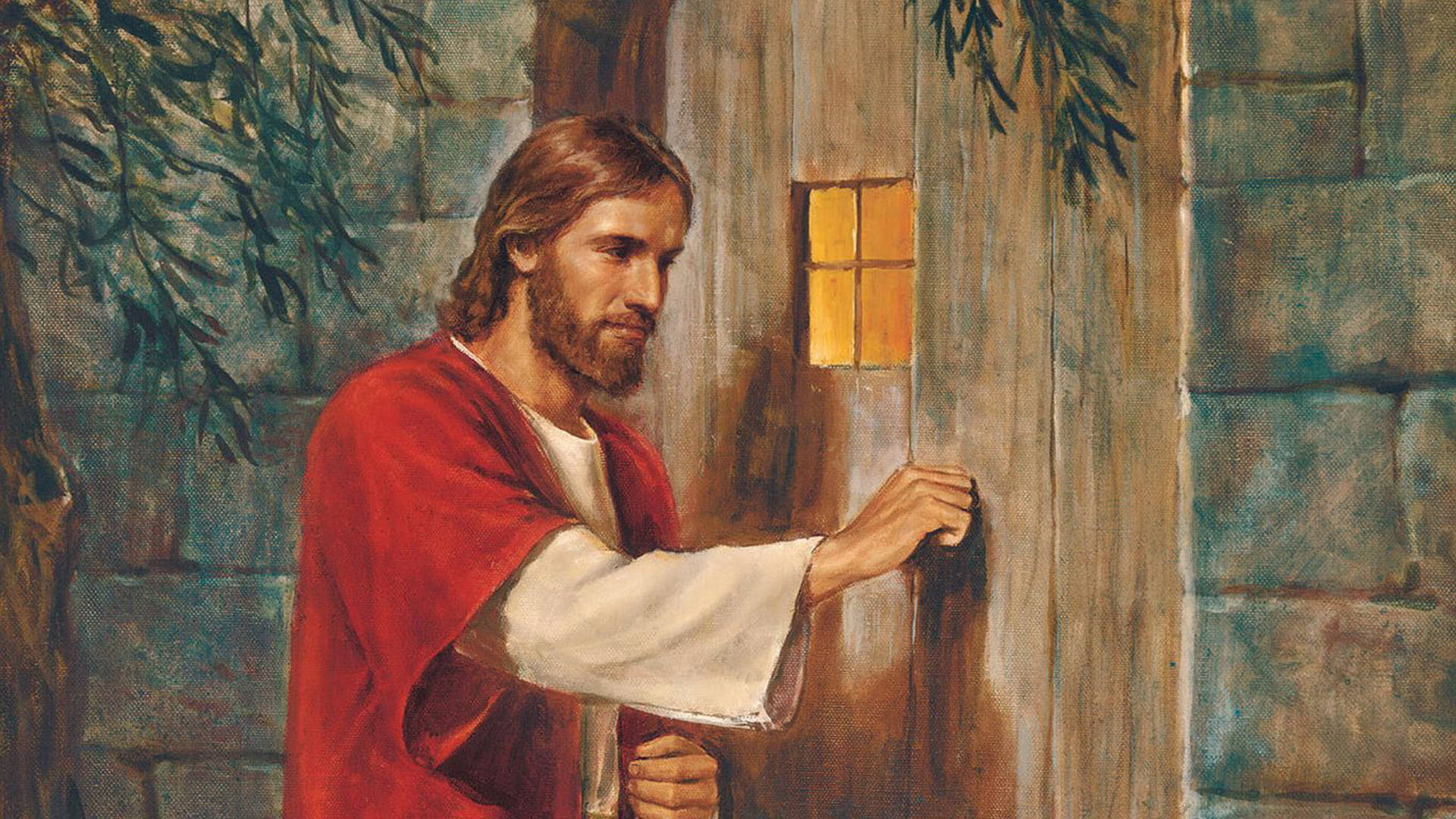 Bultarpå Dörren Jesus Skrivbordsbakgrund. Wallpaper