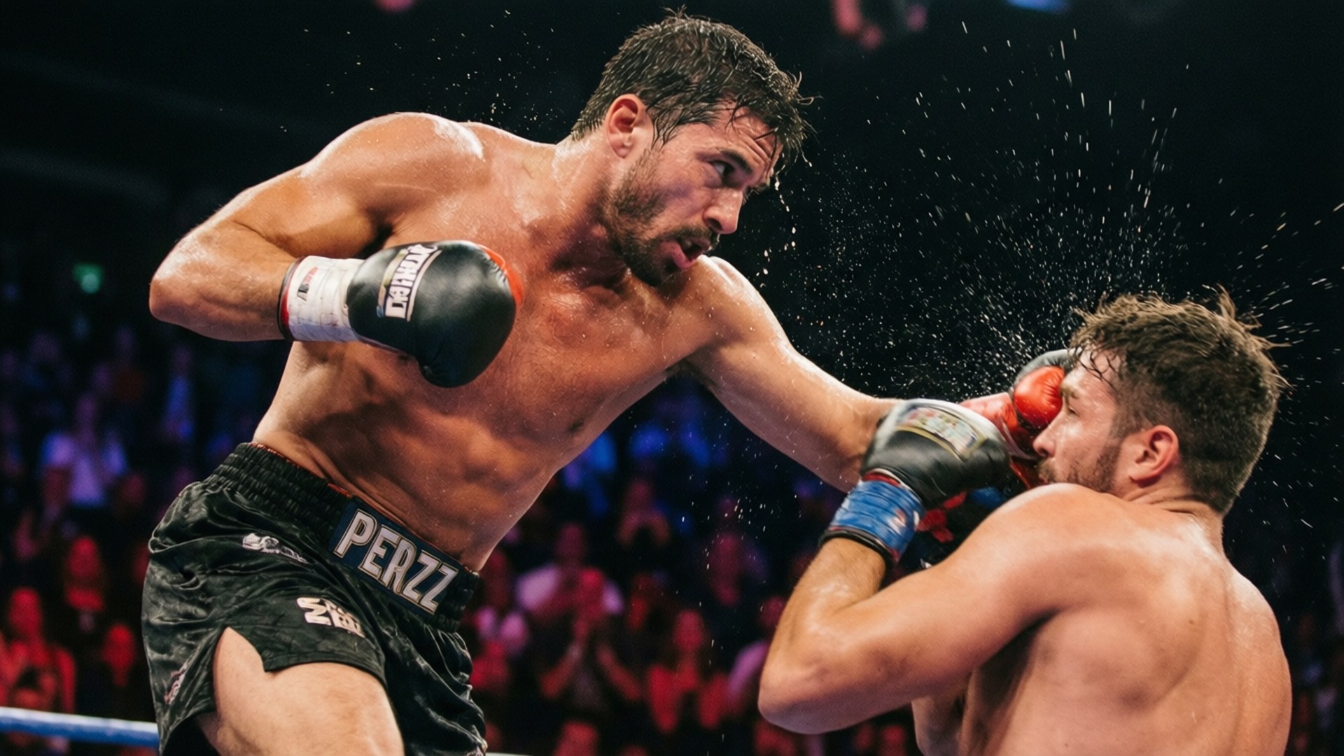 Alex Perez gooit een krachtige stoot die zijn tegenstander raakt in een dynamische UFC-wedstrijd.