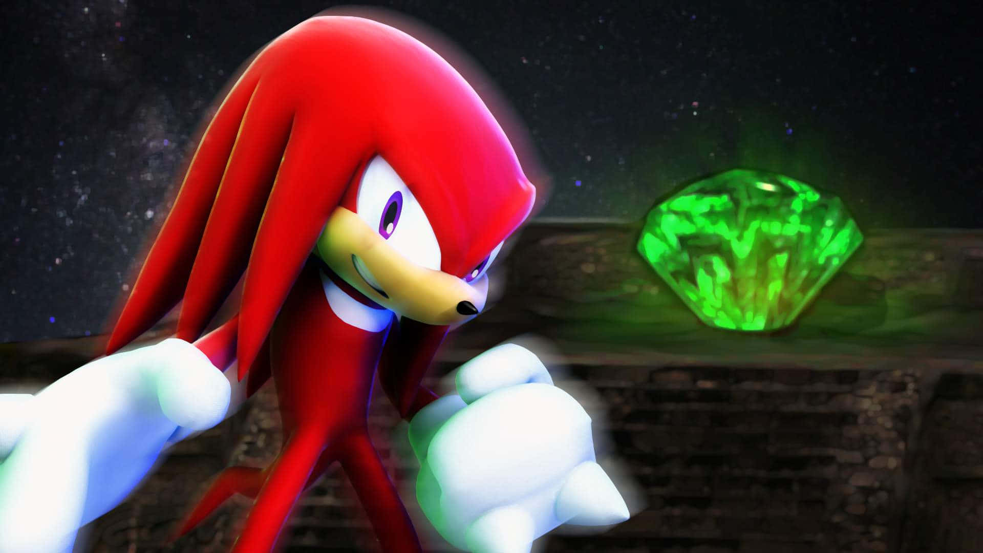 Sonic The Hedgehog In A Dark Cave With A Green Gem Wallpaper