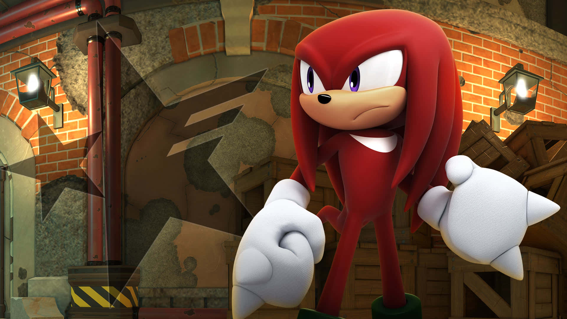 Sonicthe Hedgehog In Un Outfit Rosso In Piedi Davanti A Un Muro Di Mattoni. Sfondo