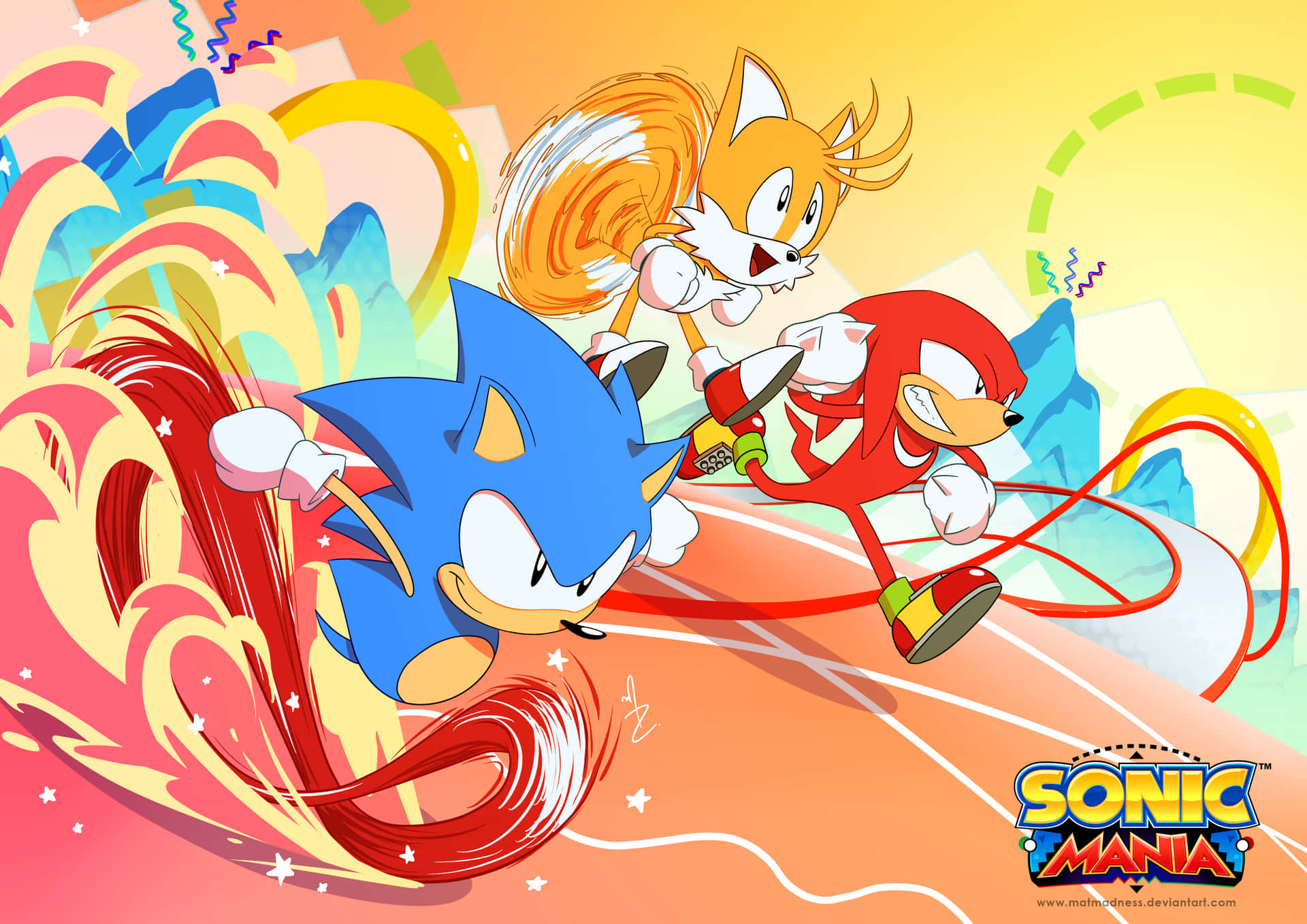 Sonic,knuckles Og Miles Løber. Wallpaper