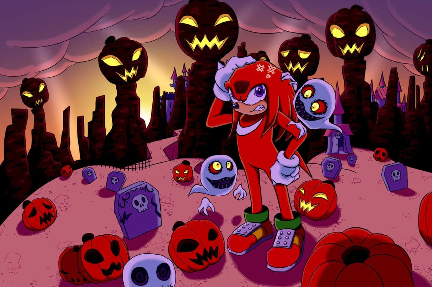 Knuckles Halloween Pompoenheuvel Achtergrond