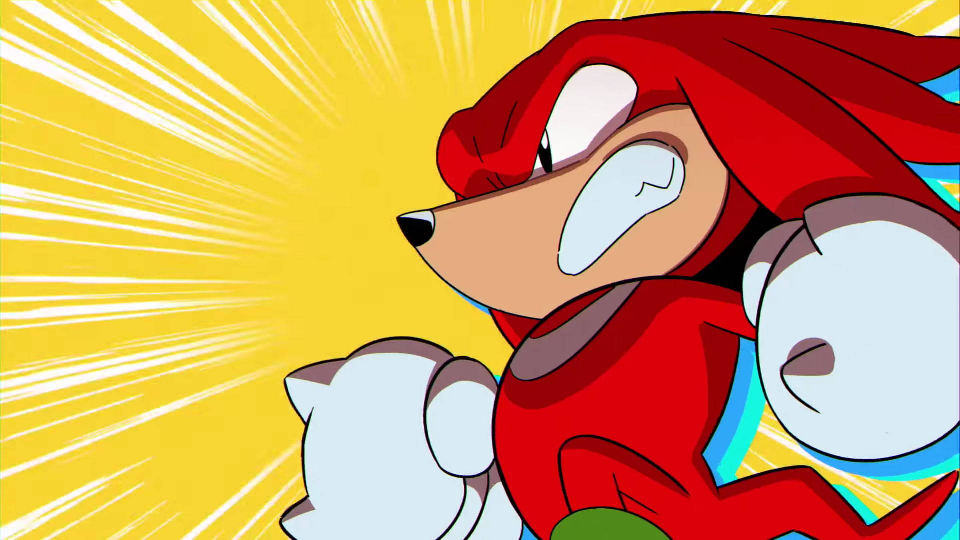 Knuckles the Echidna in a Dynamic Pose Against a Vibrant Yellow Background Wallpaper