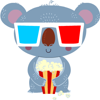 Koala With3 D Glasses And Popcorn PNG