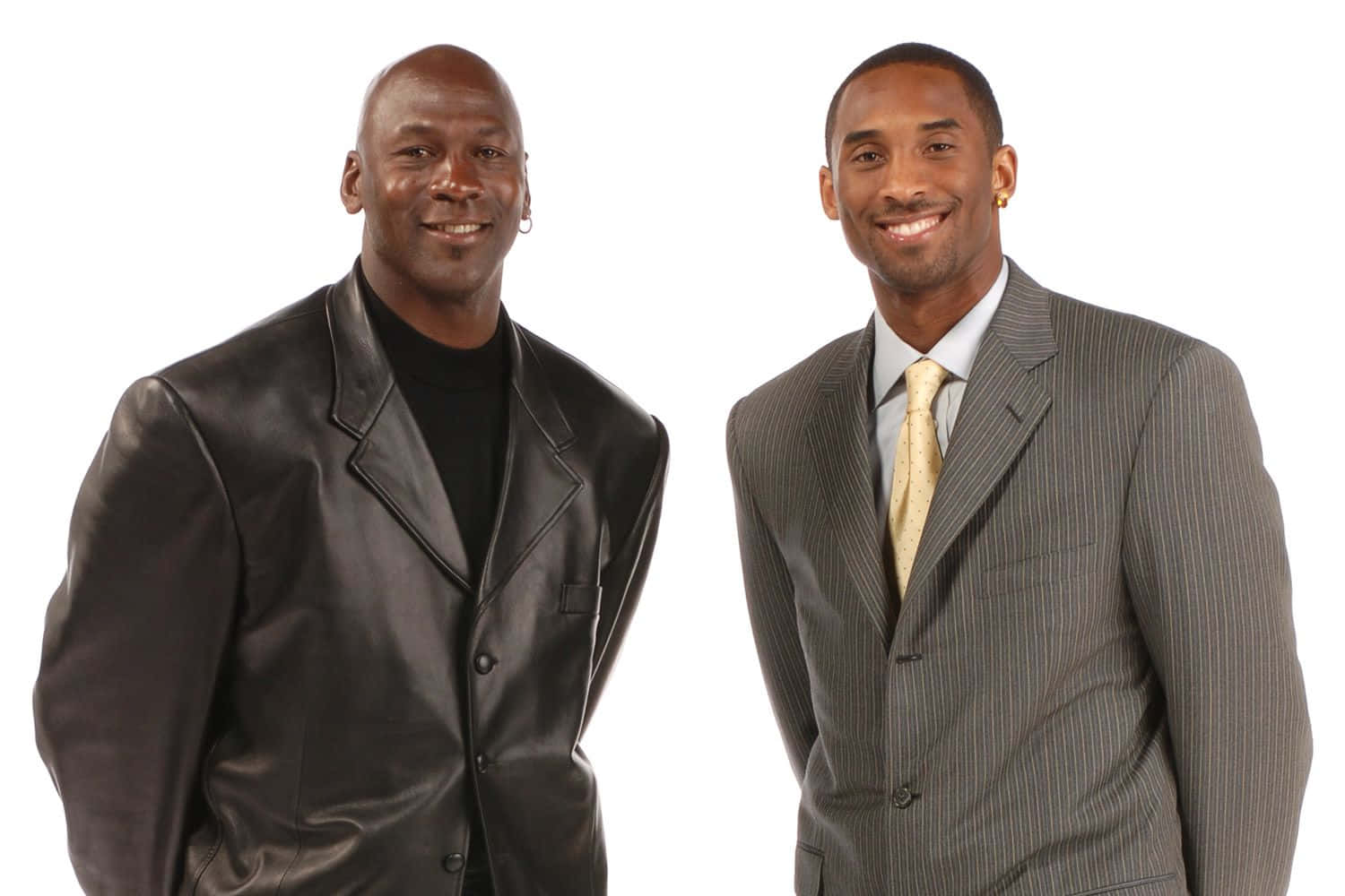 Basketstjerner Kobe Bryant og Michael Jordan minimalistisk illustration på en sennepsfarvet baggrund Wallpaper
