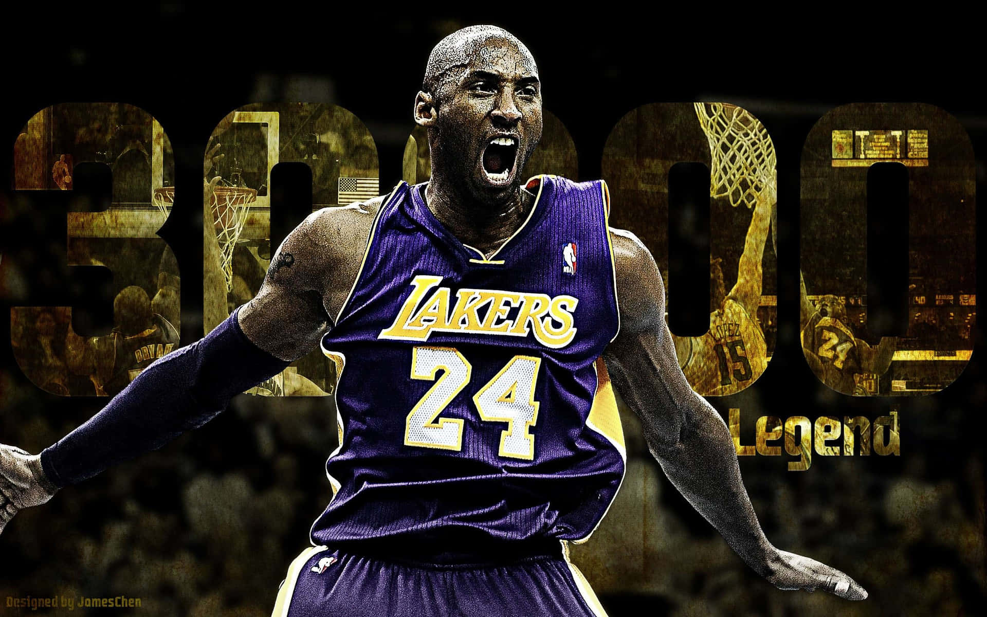 Lendáriojogador Do Los Angeles Lakers, Kobe Bryant, Em Ação Na Quadra. Papel de Parede