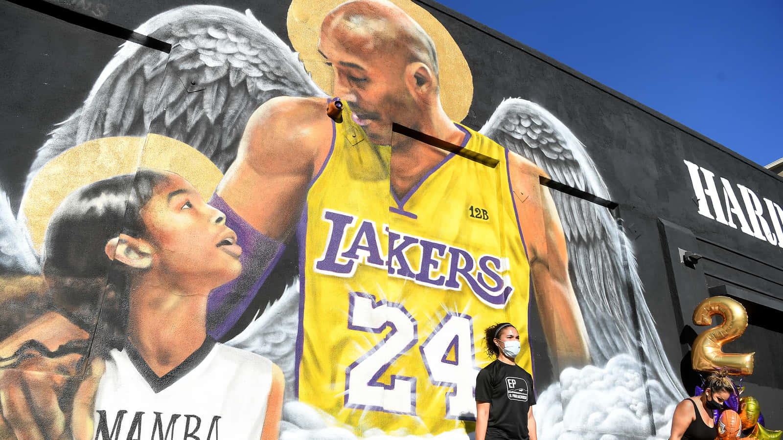 LeBron James back view, grunge art, Los Angeles Lakers, NBA, violet  uniform, HD wallpaper