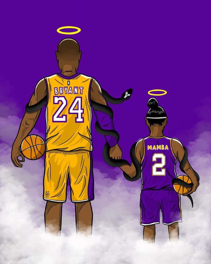 Kobe Bryant And Gianna Cartoon Wallpaper