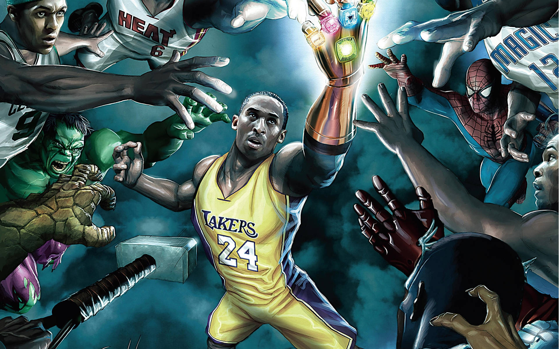 Oplev levende ild af LA Lakers med det stolte portræt af Kobe-maleri. Wallpaper