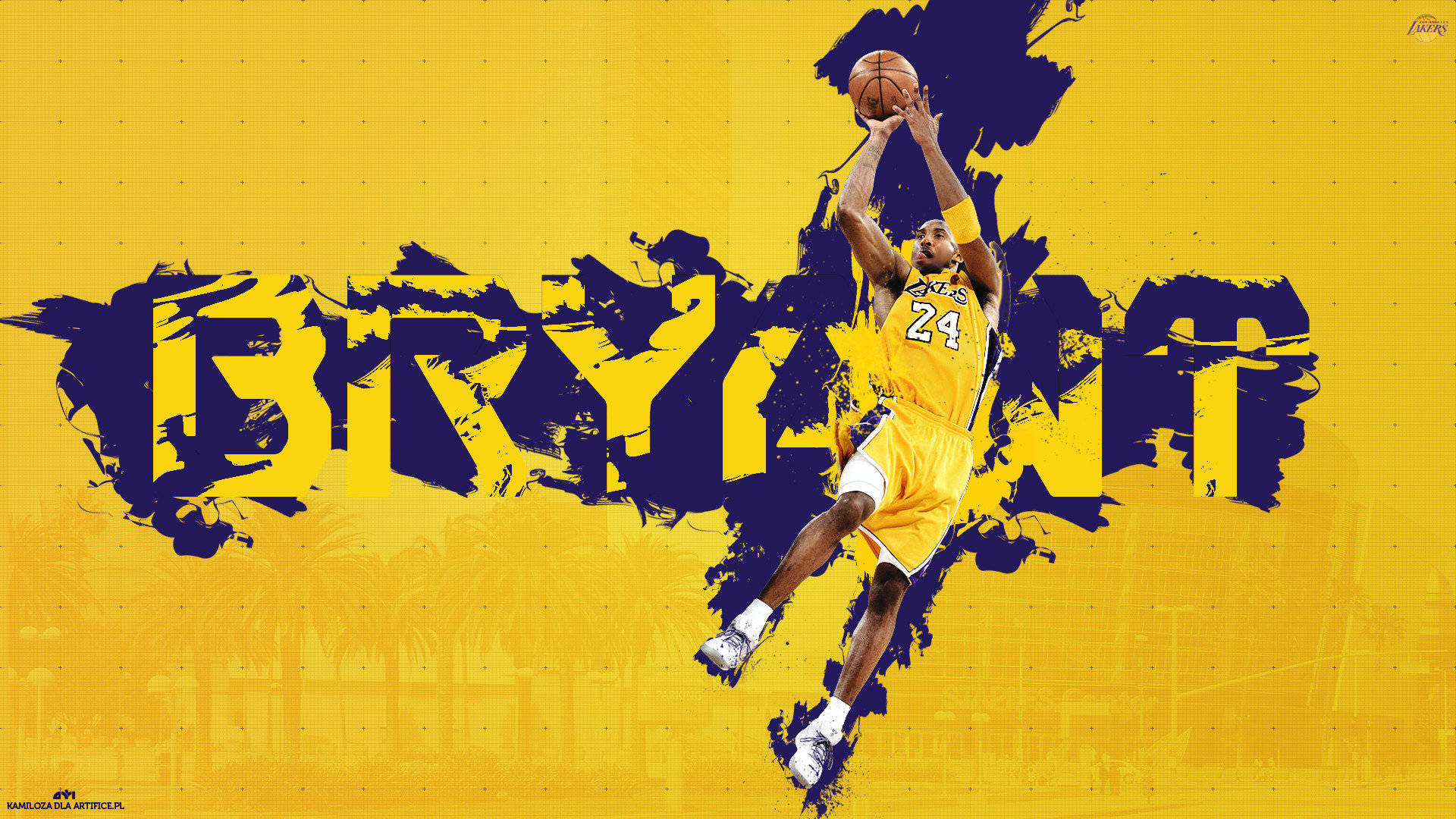 NBA Legend Kobe Bryant in an iconic purple and yellow jersey Wallpaper