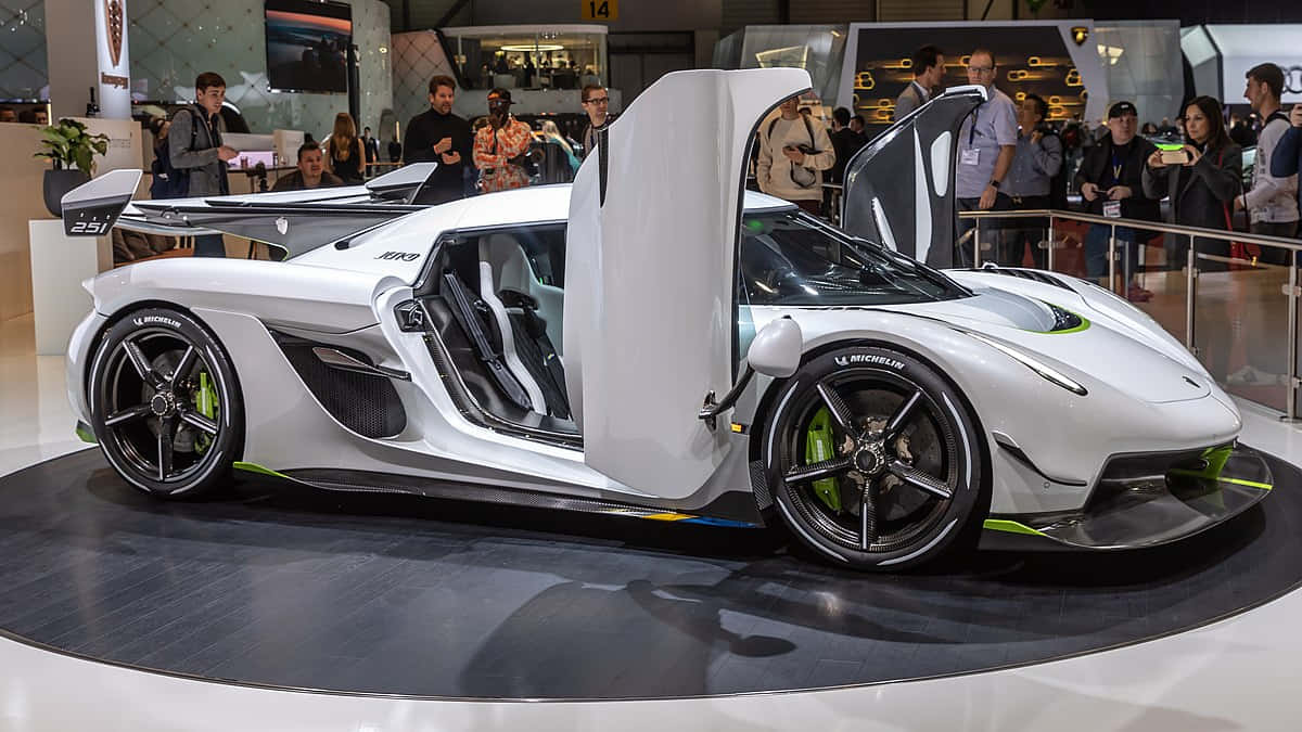 Koenigsegg Jesko Exhibitionwith Open Doors Wallpaper