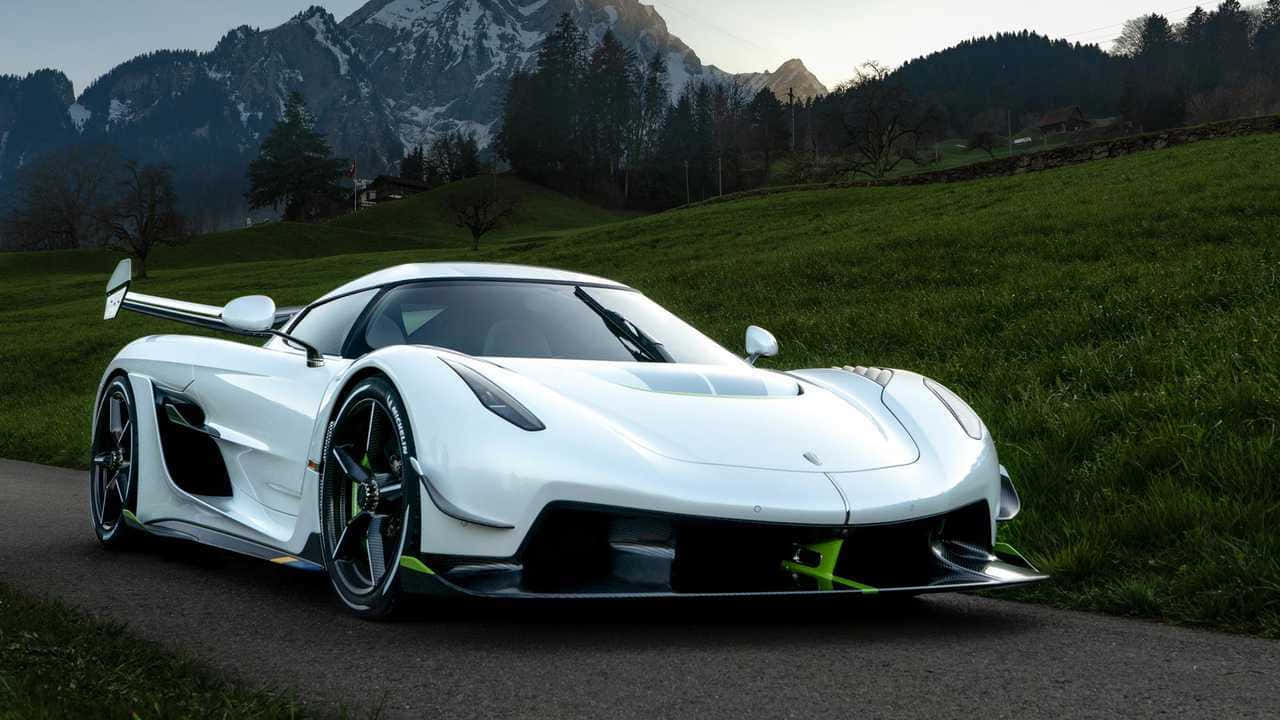 Koenigsegg Jesko White Mountain Backdrop Wallpaper