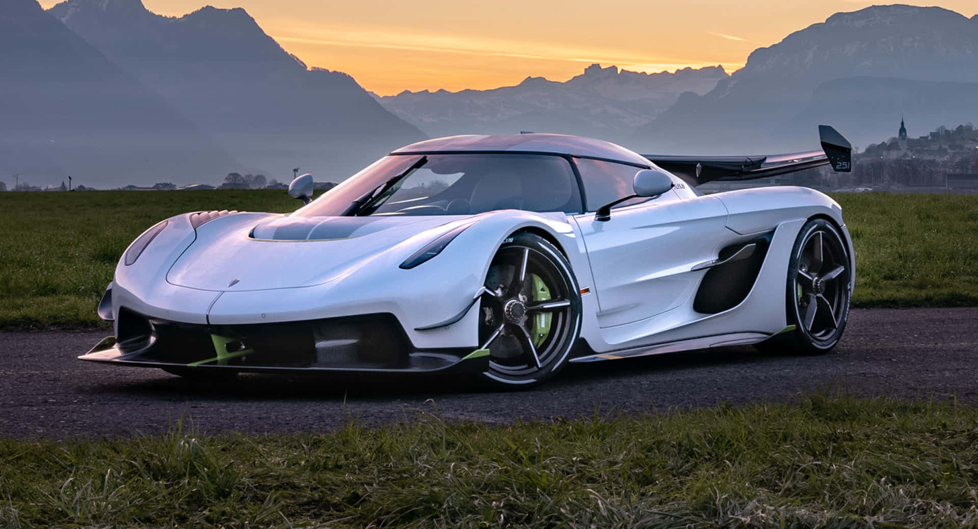 Koenigsegg Jesko White Supercar Mountain Backdrop Wallpaper