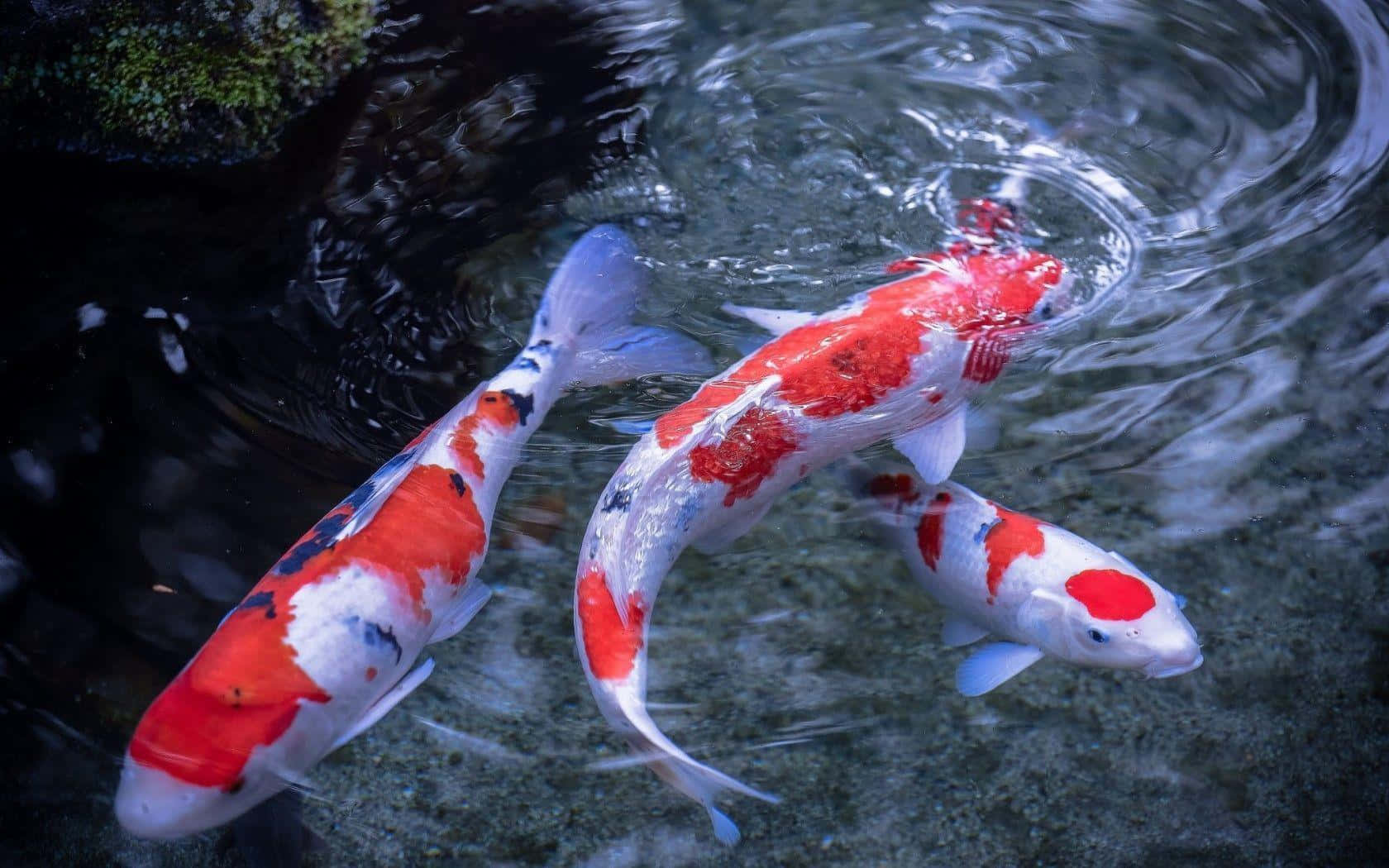 A serene pond with vibrant koi fish swimming peacefully