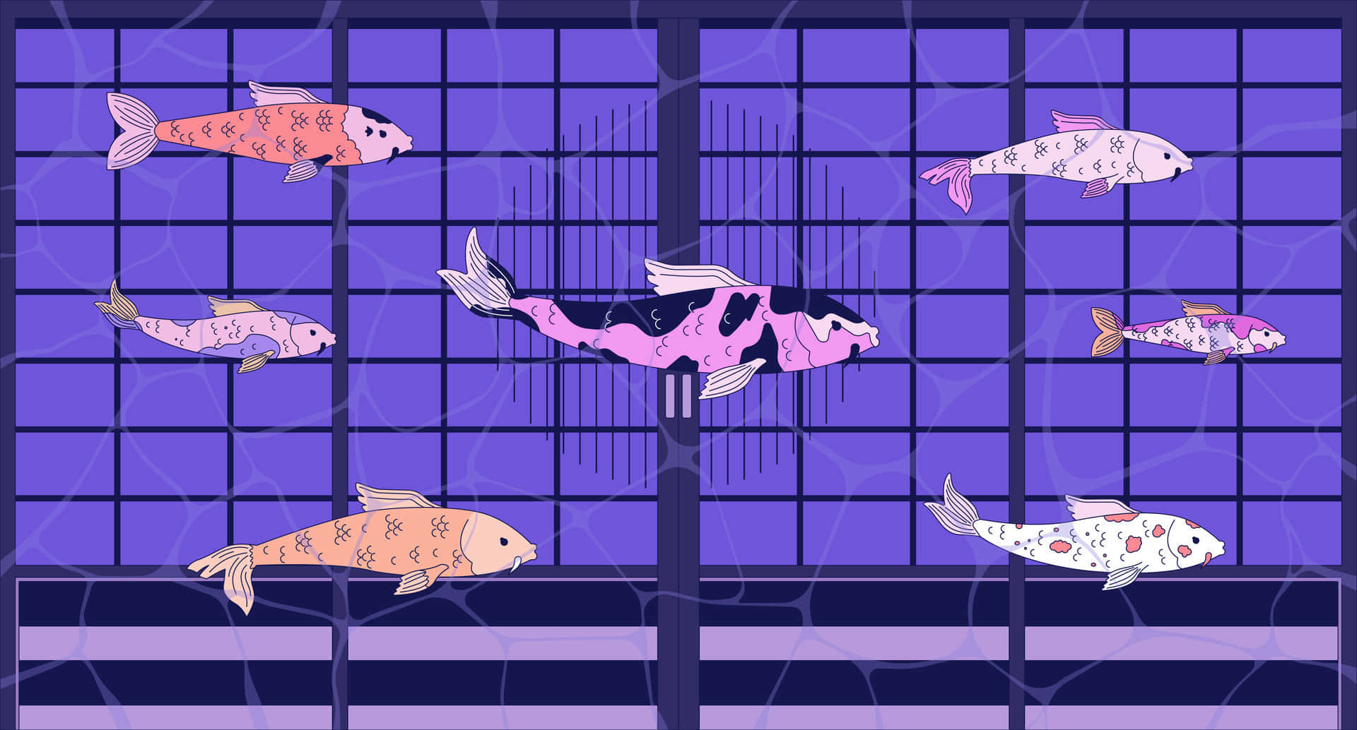 Koi Fish Illustration Purple Backdrop Wallpaper