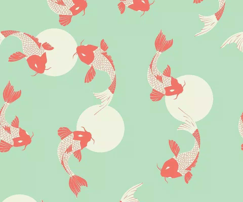 Koi Fish Pattern Mint Background Wallpaper