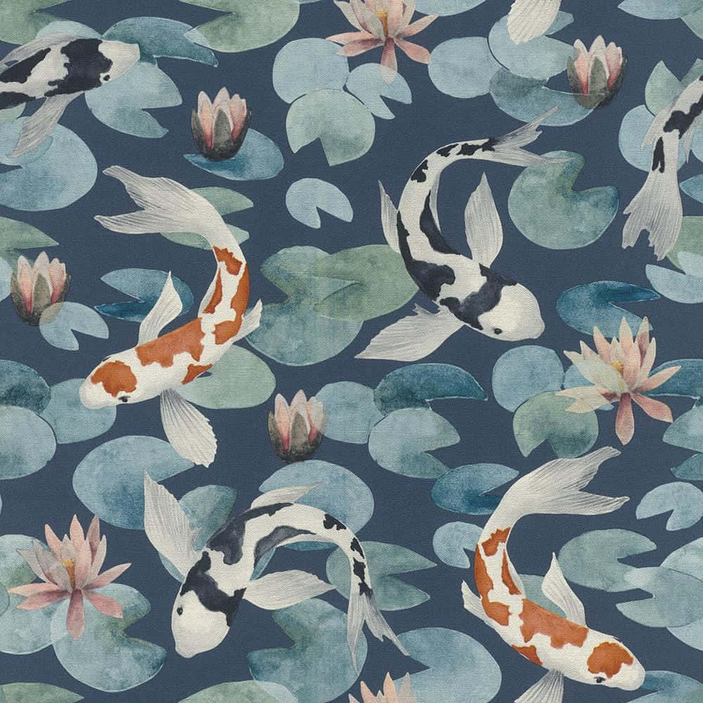 Koi Fishand Lotus Pattern Wallpaper