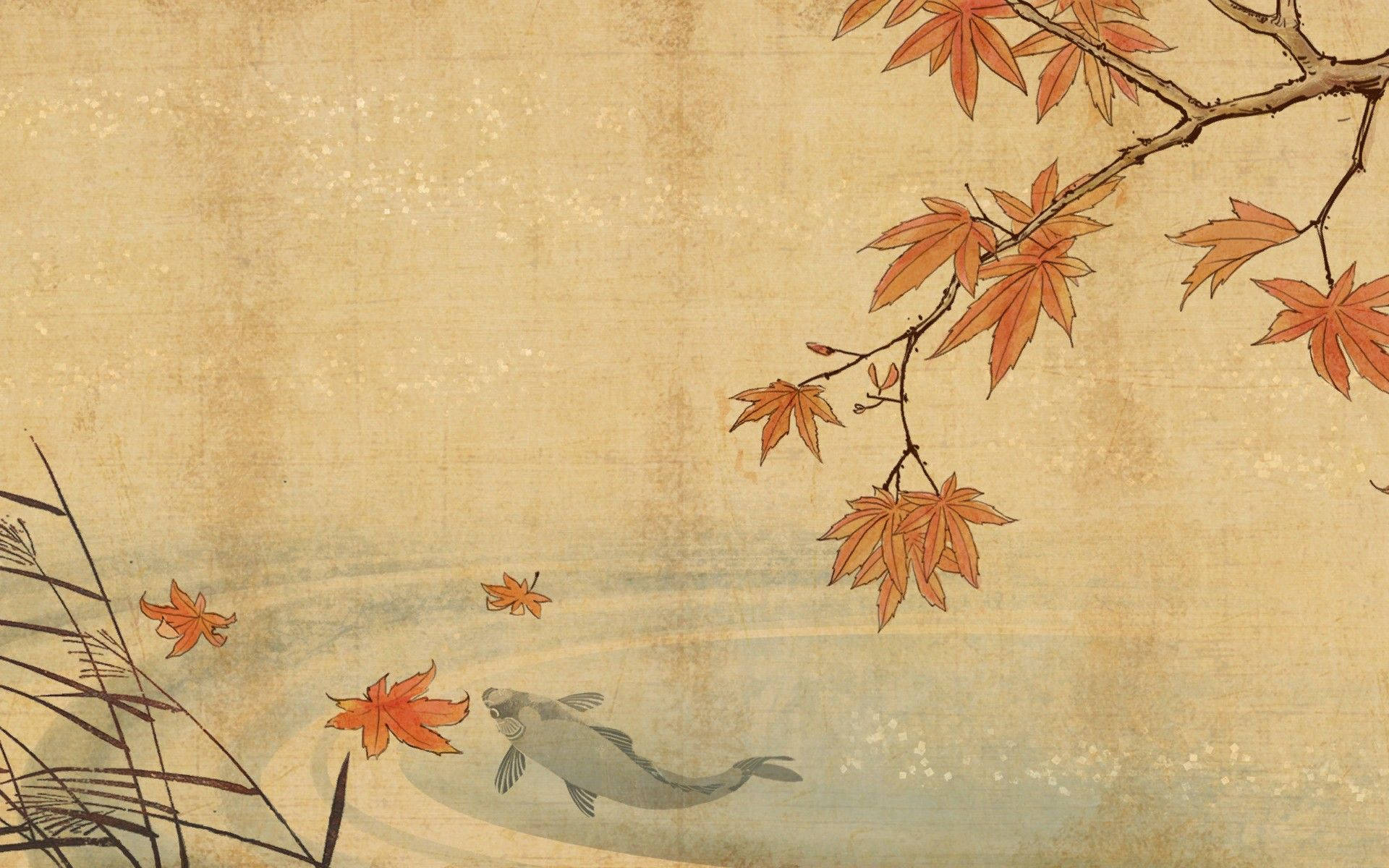 Koiunder Hösten Japansk Konst. Wallpaper