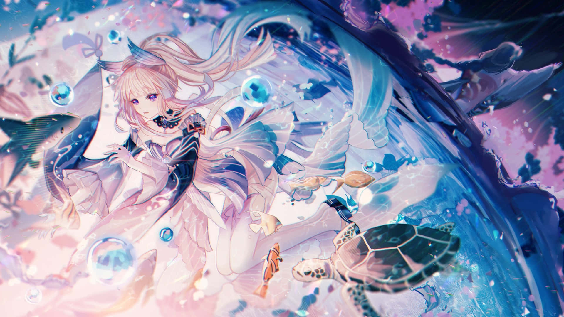 A Girl With Long Hair And A Turtle In The Background Wallpaper