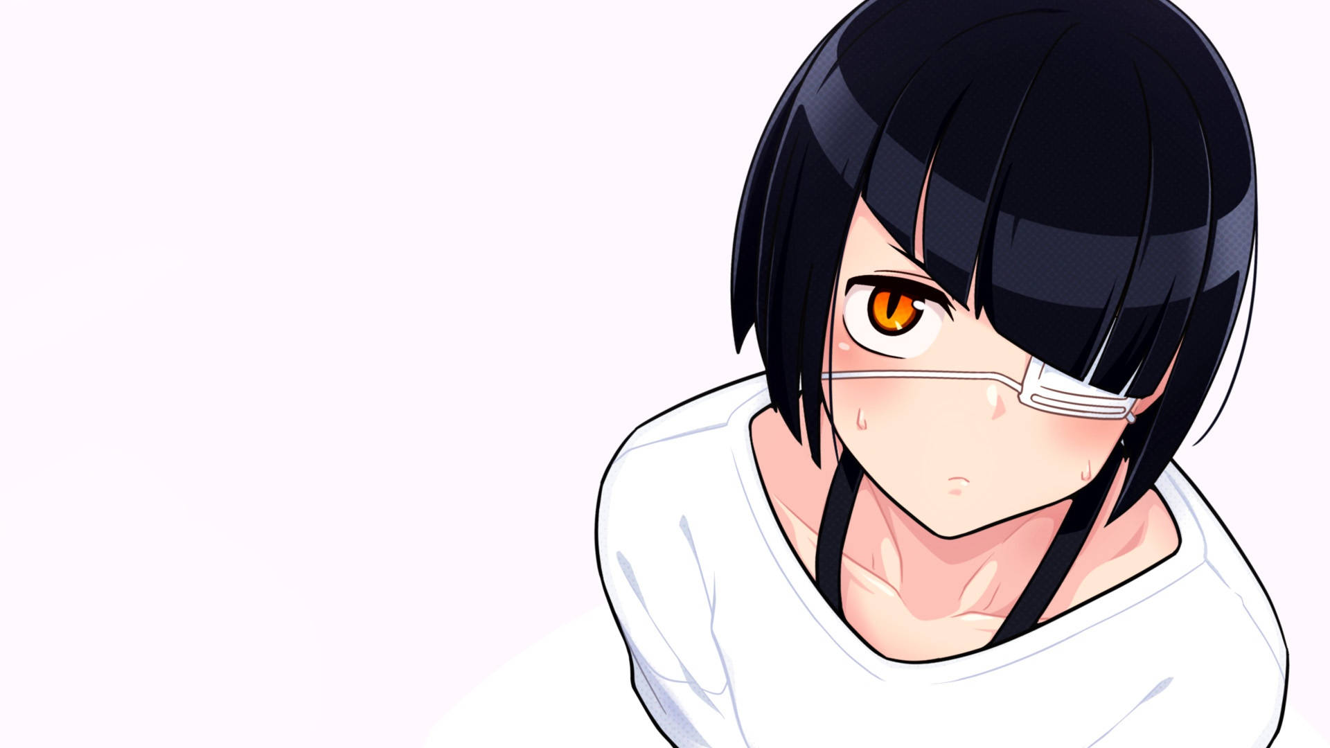 anime girl with black hair and orange eyes