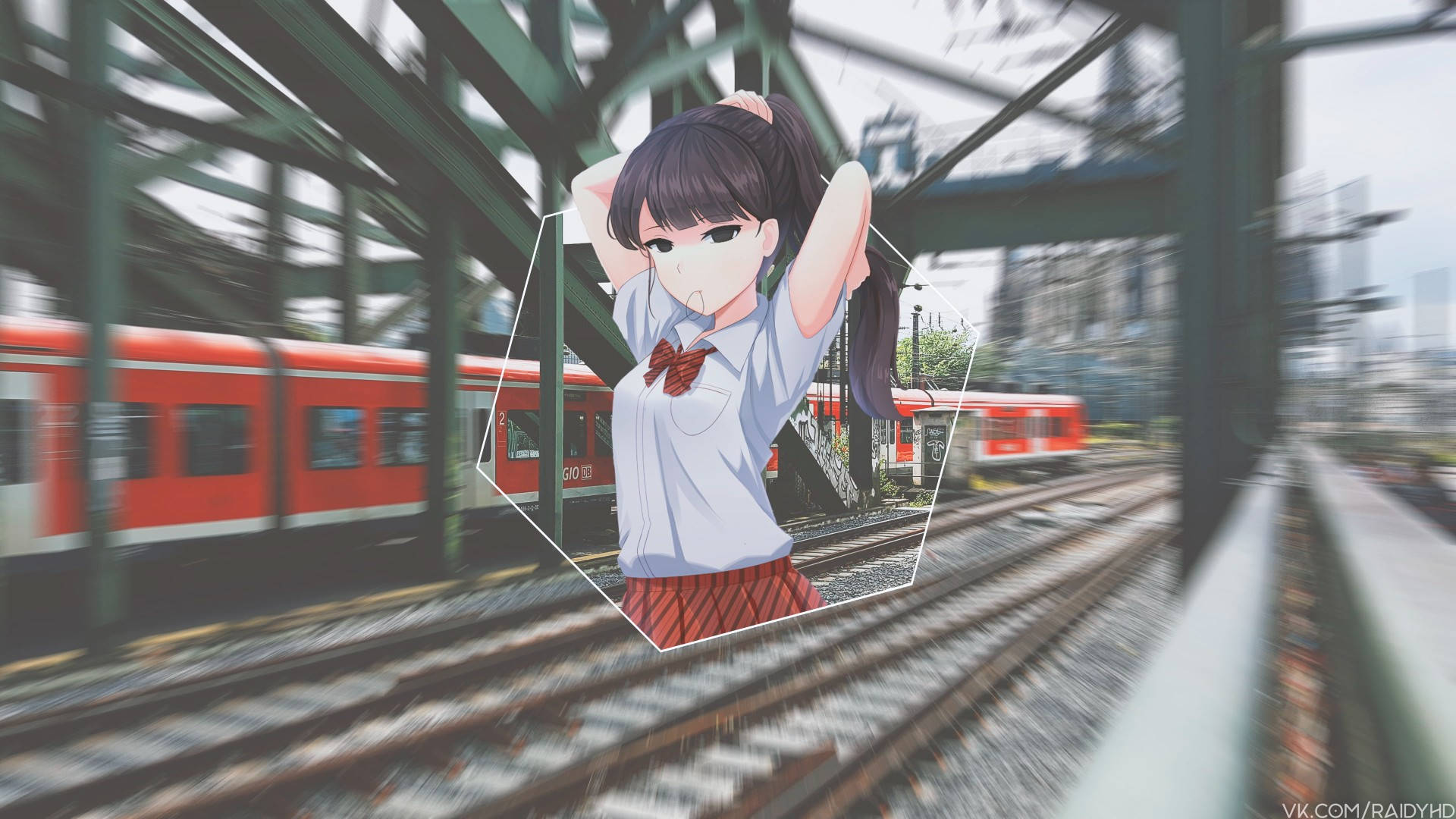 A Girl Is Standing On A Train Track Wallpaper