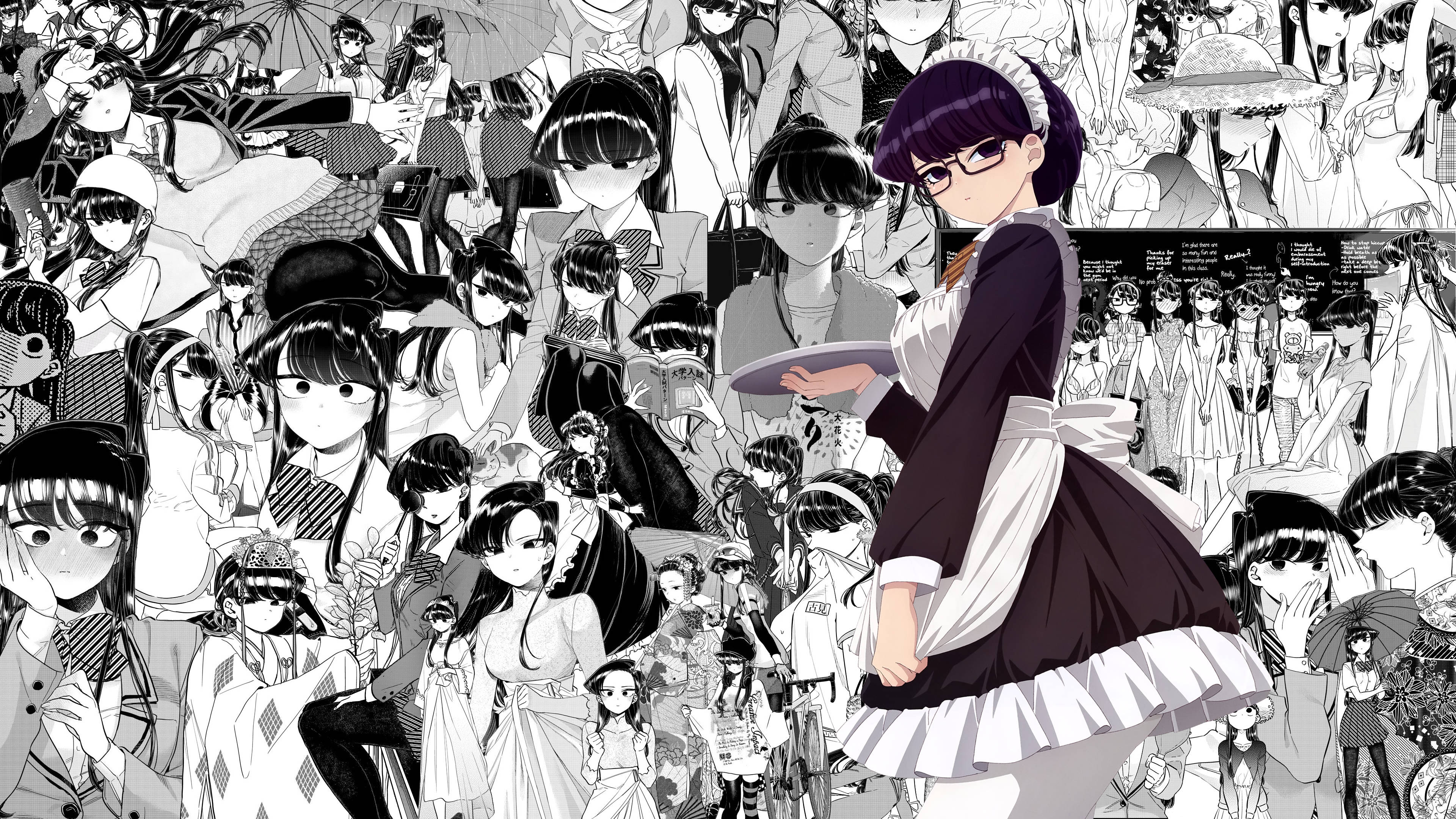 Komi San In Café Maid Uniform Collage Wallpaper
