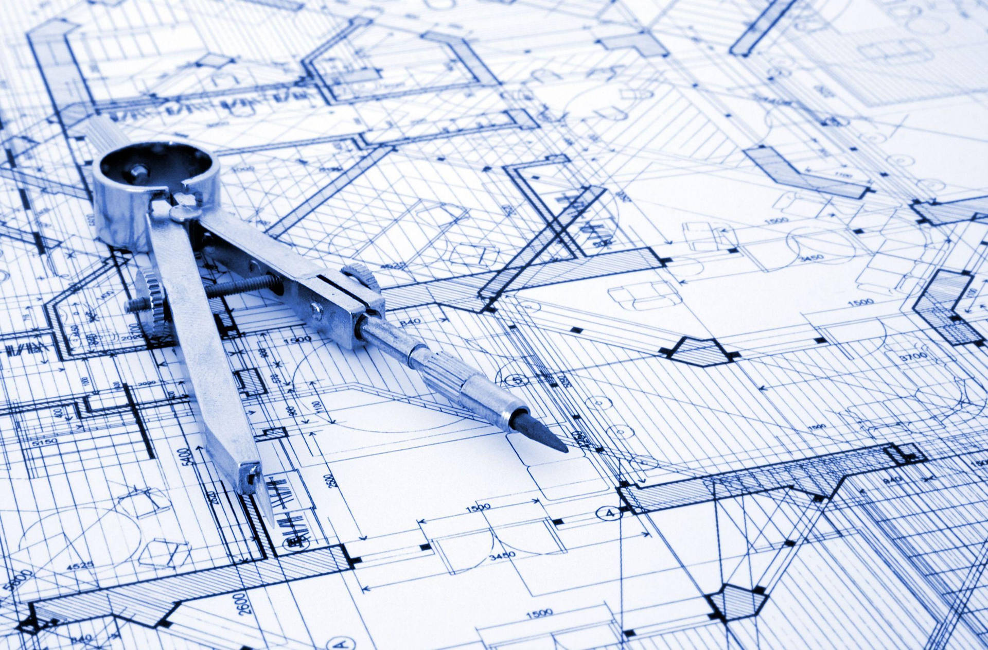 Kompas På En Civil Engineering Blueprint Wallpaper