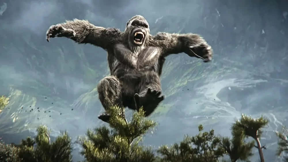 Kong Roaring Above Forest Wallpaper