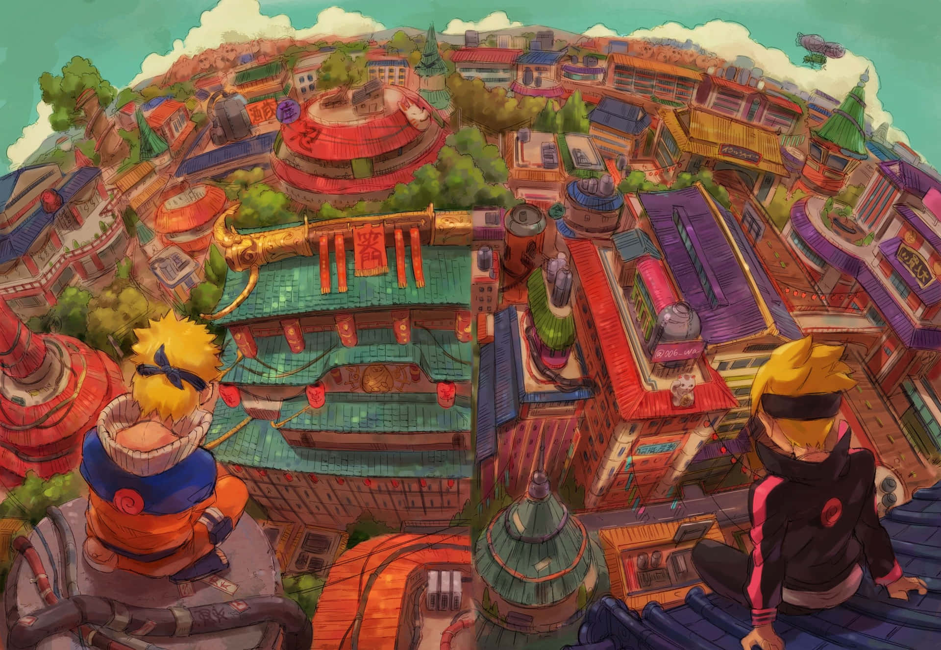 Konoha Village Naruto og Boruto Scene 3D Dyre Wallpaper Wallpaper