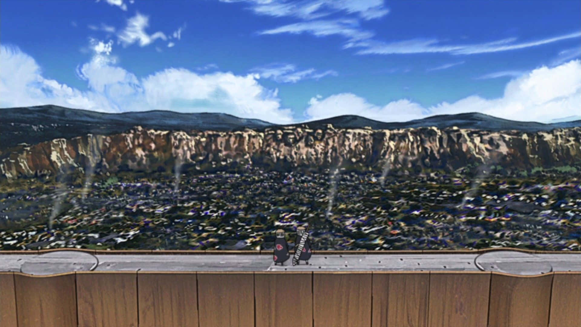 En scenisk udsigt af Konoha, den skjulte løvfældningsby. Wallpaper