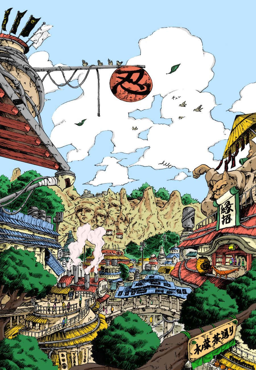 Artegráfico De Naruto En La Aldea De Konoha. Fondo de pantalla