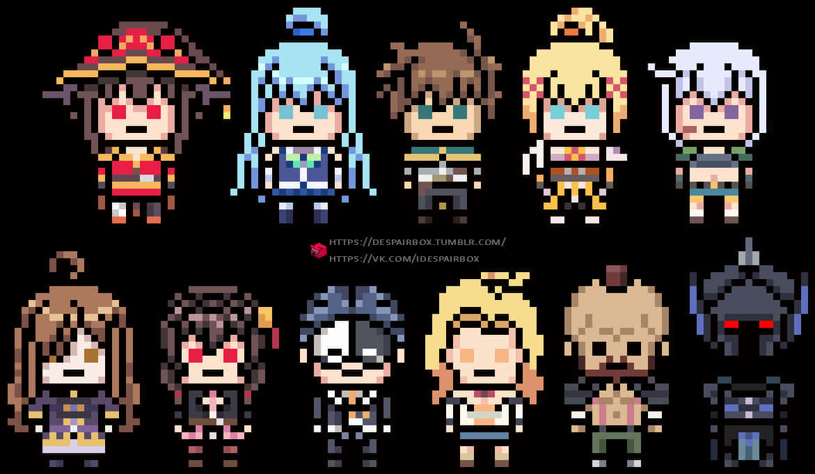 Konosuba Pixel Art Characters PNG