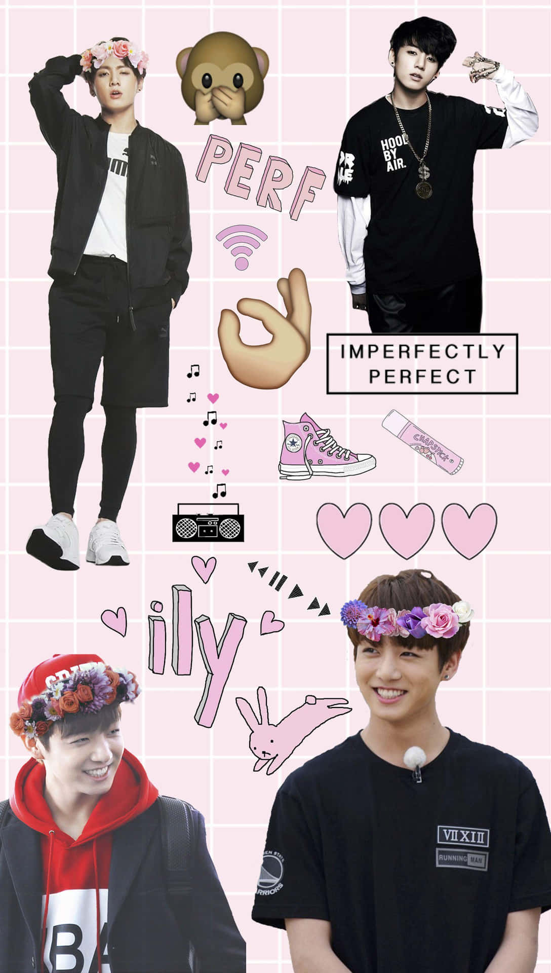 Kookie Collage Pink Background Wallpaper