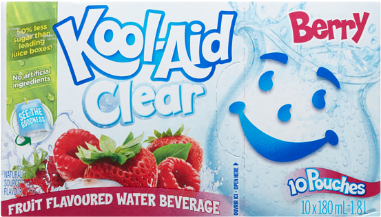 Kool Aid Clear Berry Flavored Water Beverage Packaging PNG
