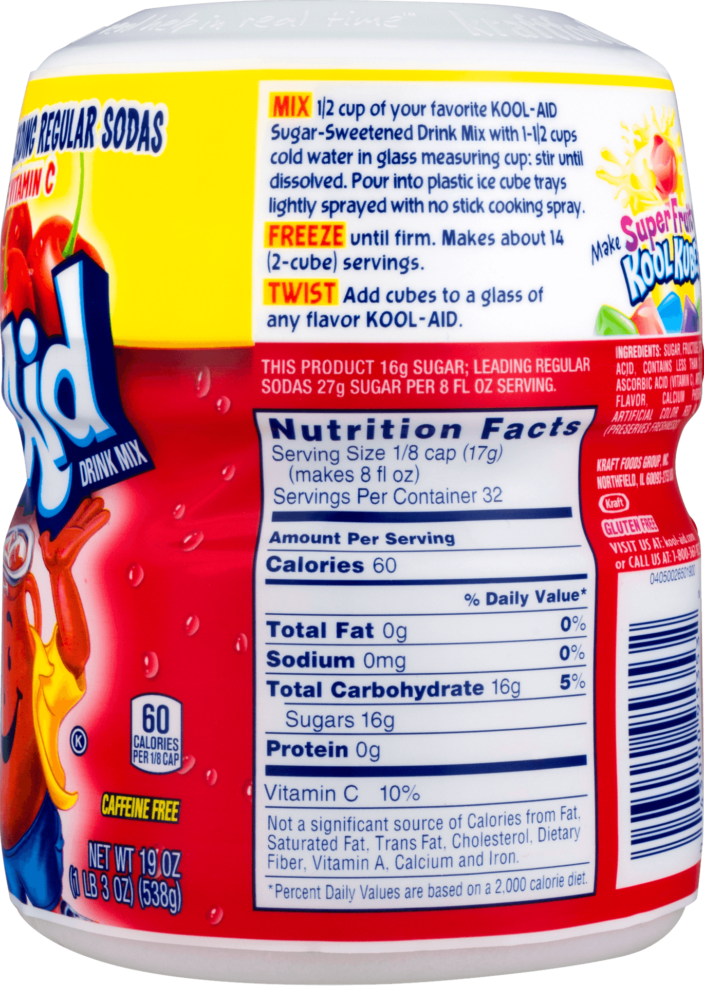 Kool Aid Container Nutrition Label PNG