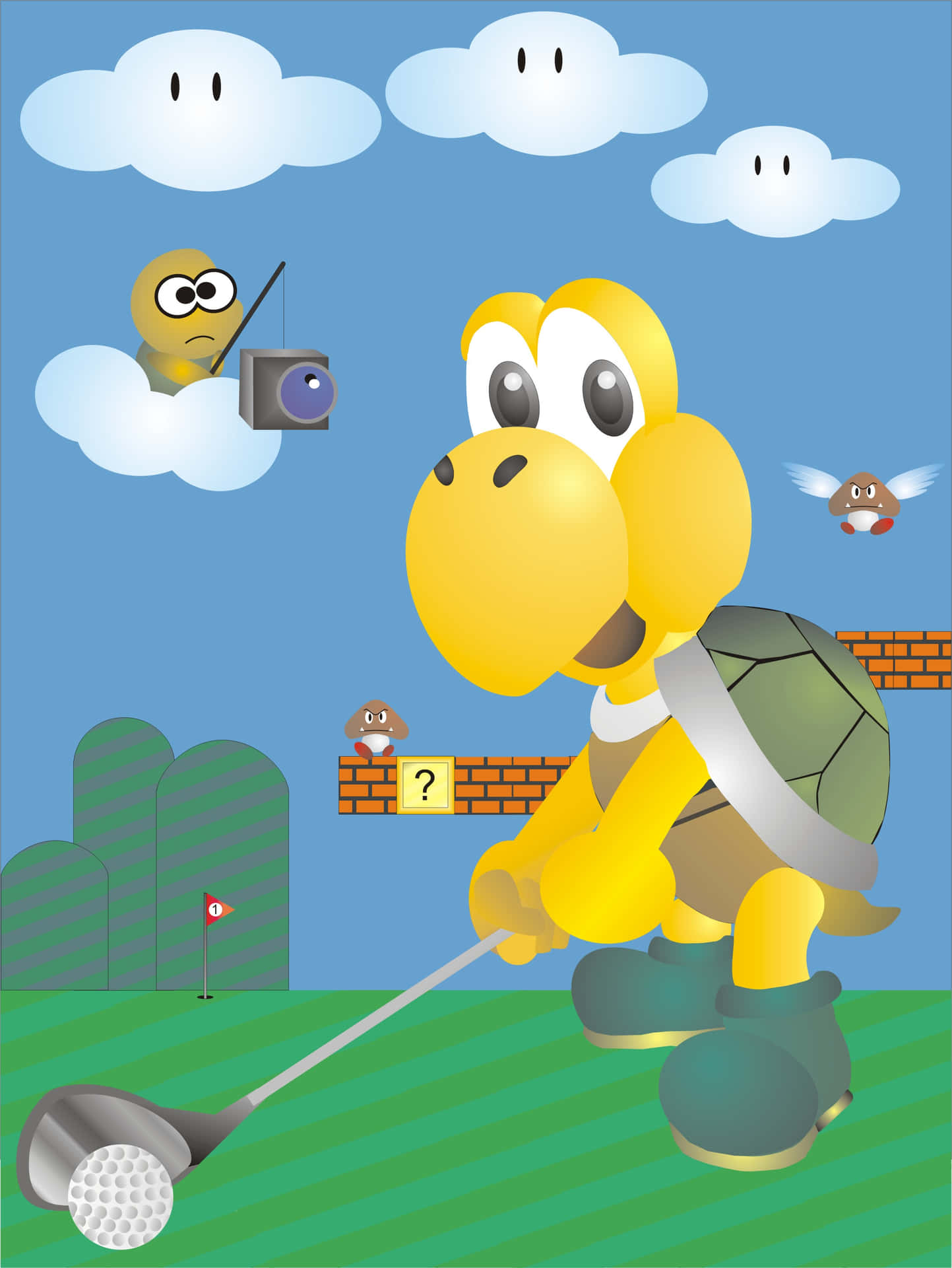 Excited Koopa Troopa striking a pose in a richly colored background Wallpaper