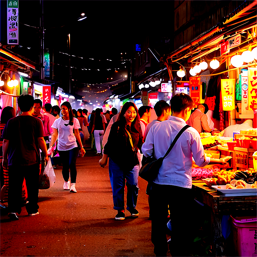 Korea Night Market Scene Png 06242024 PNG