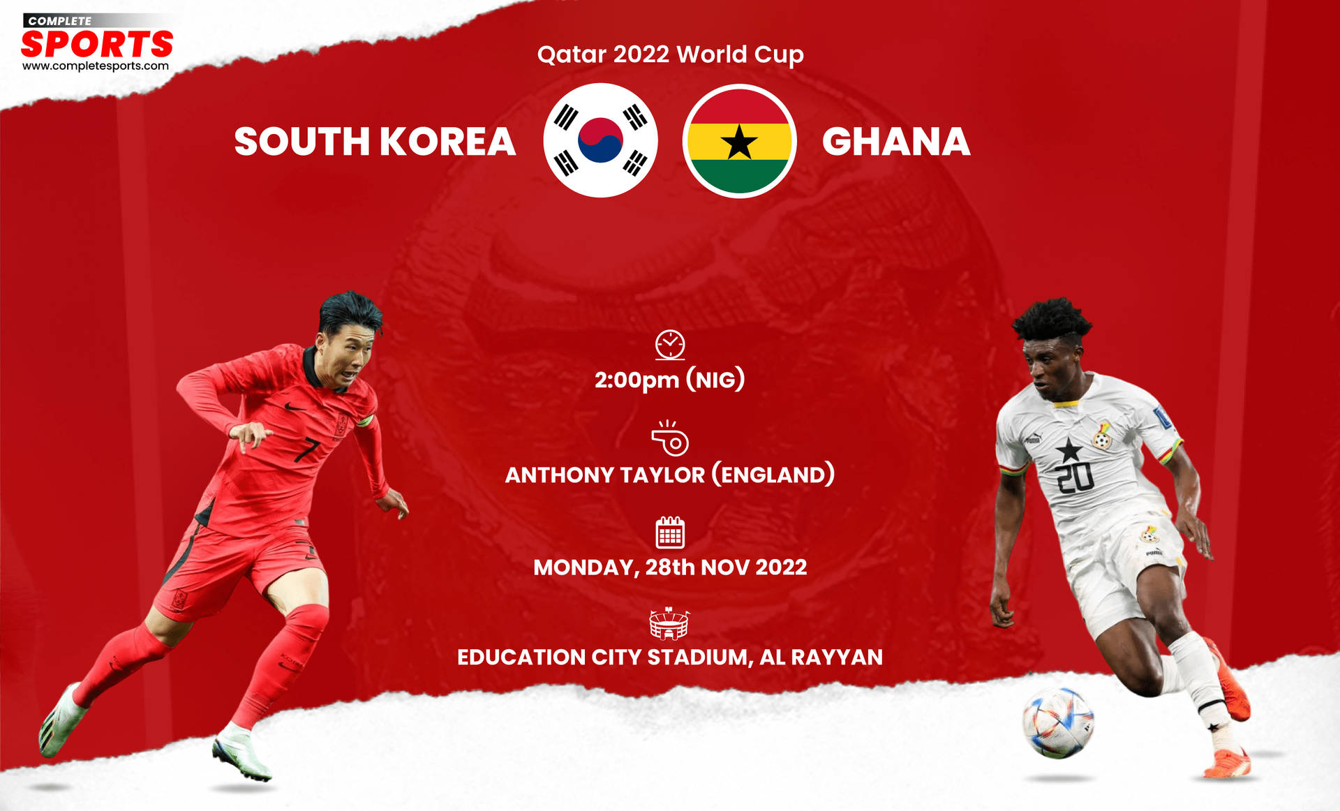 Squadra Nazionale Di Calcio Della Repubblica Di Corea Vs. Manifesto Del Ghana Sfondo