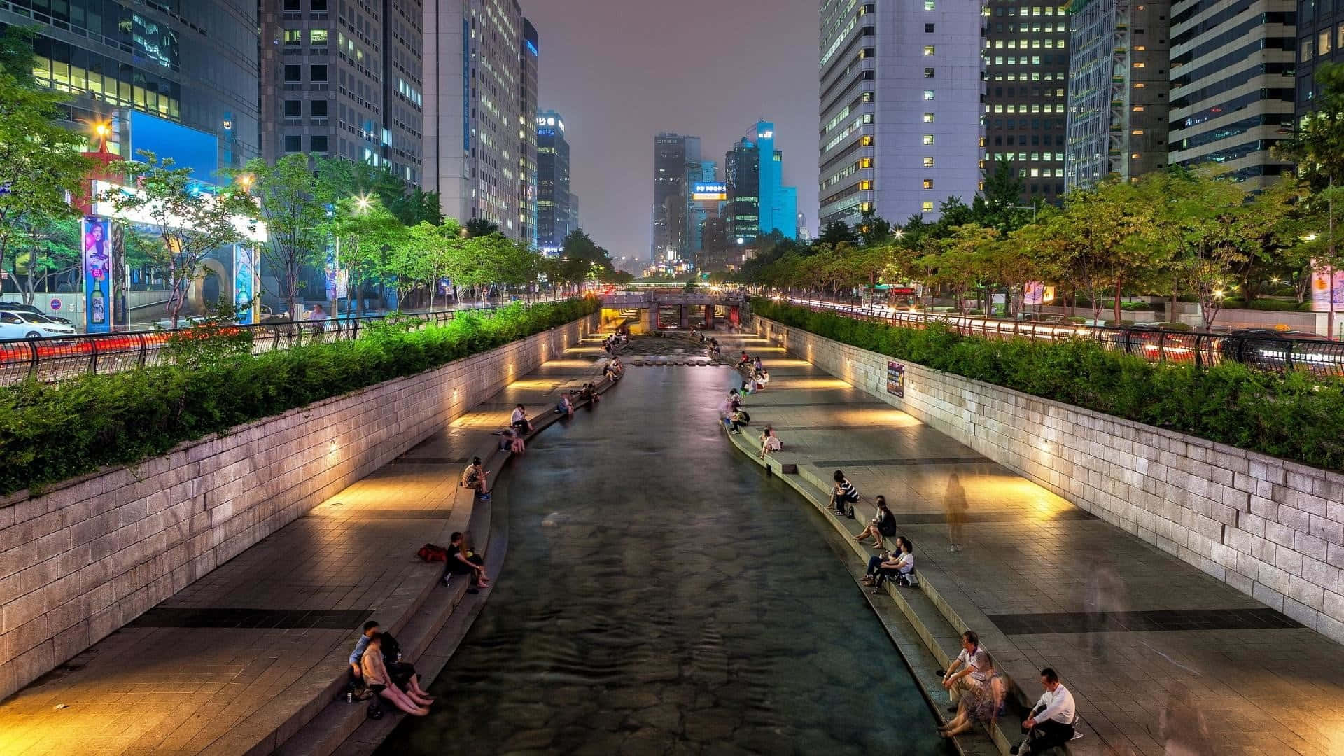 Nyt syn af Seoul-floden om natten Wallpaper