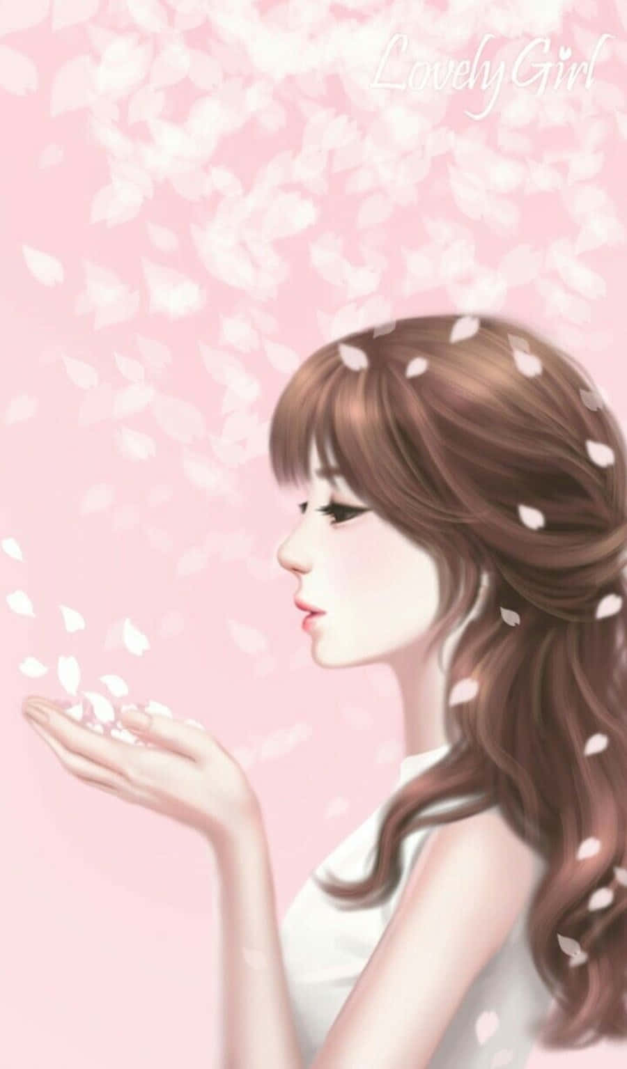 Korean Anime Girl Blowing Petals Wallpaper