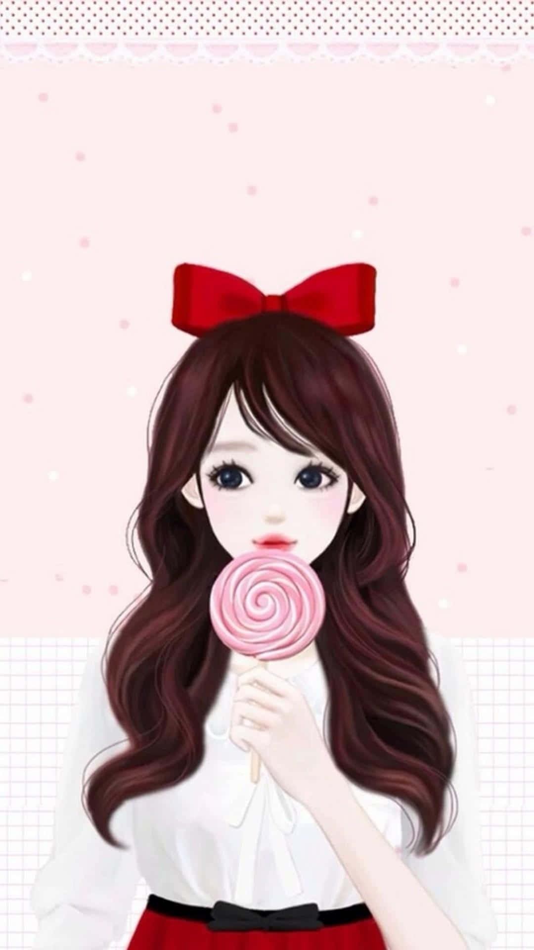 Korean Anime Girl Holding Lollipop Wallpaper