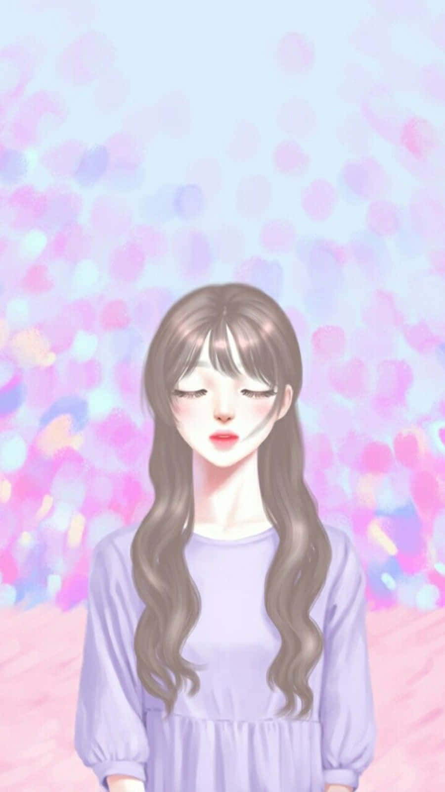 Korean Anime Girl Wearing Lavender Top Wallpaper