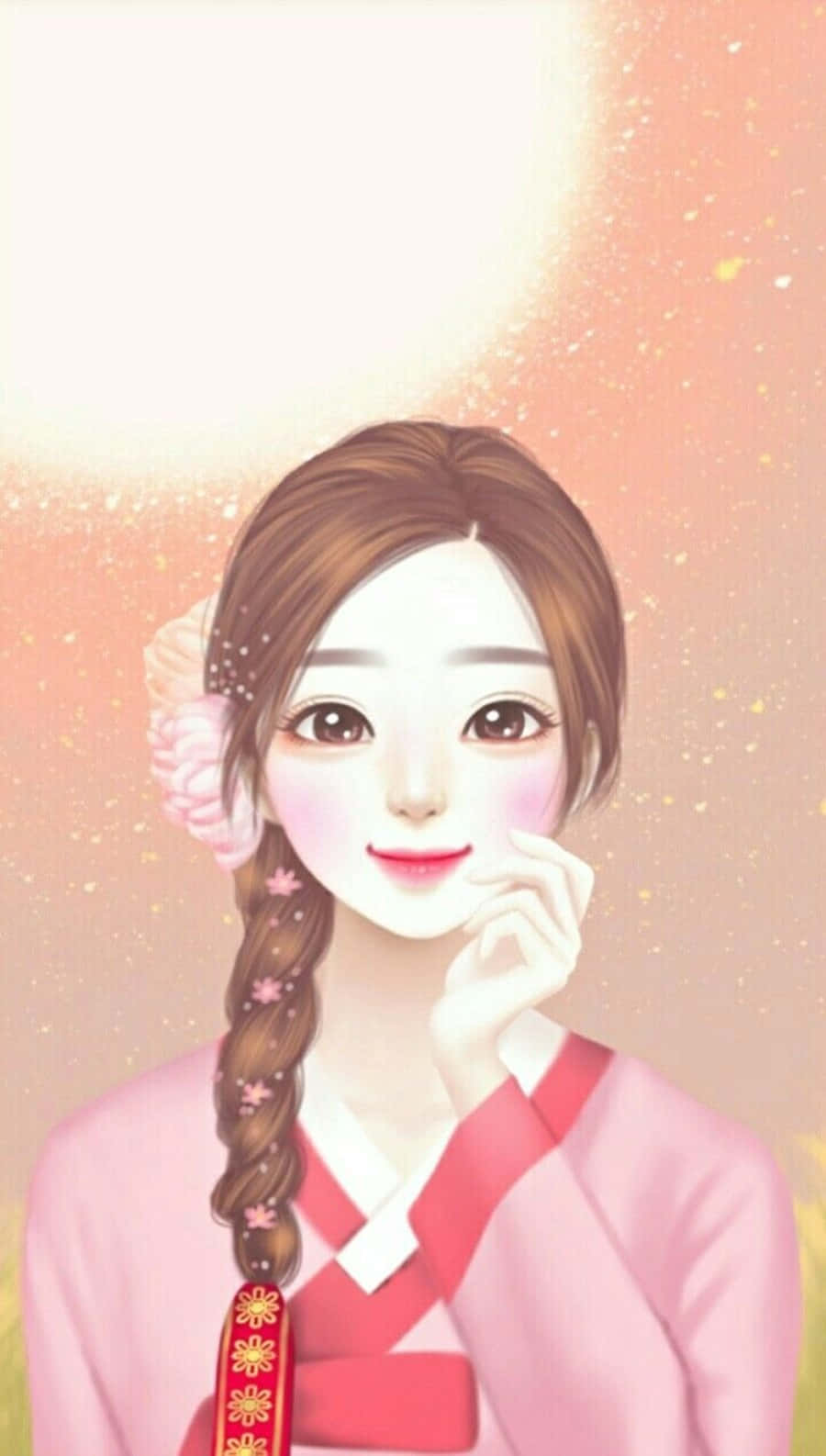 Korean Anime Girl Wearing Pink Hanbok Wallpaper