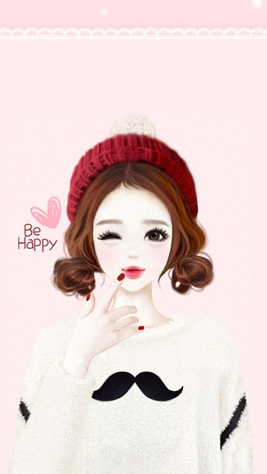 Download Korean Anime Girl Wearing Red Beanie Wallpaper 