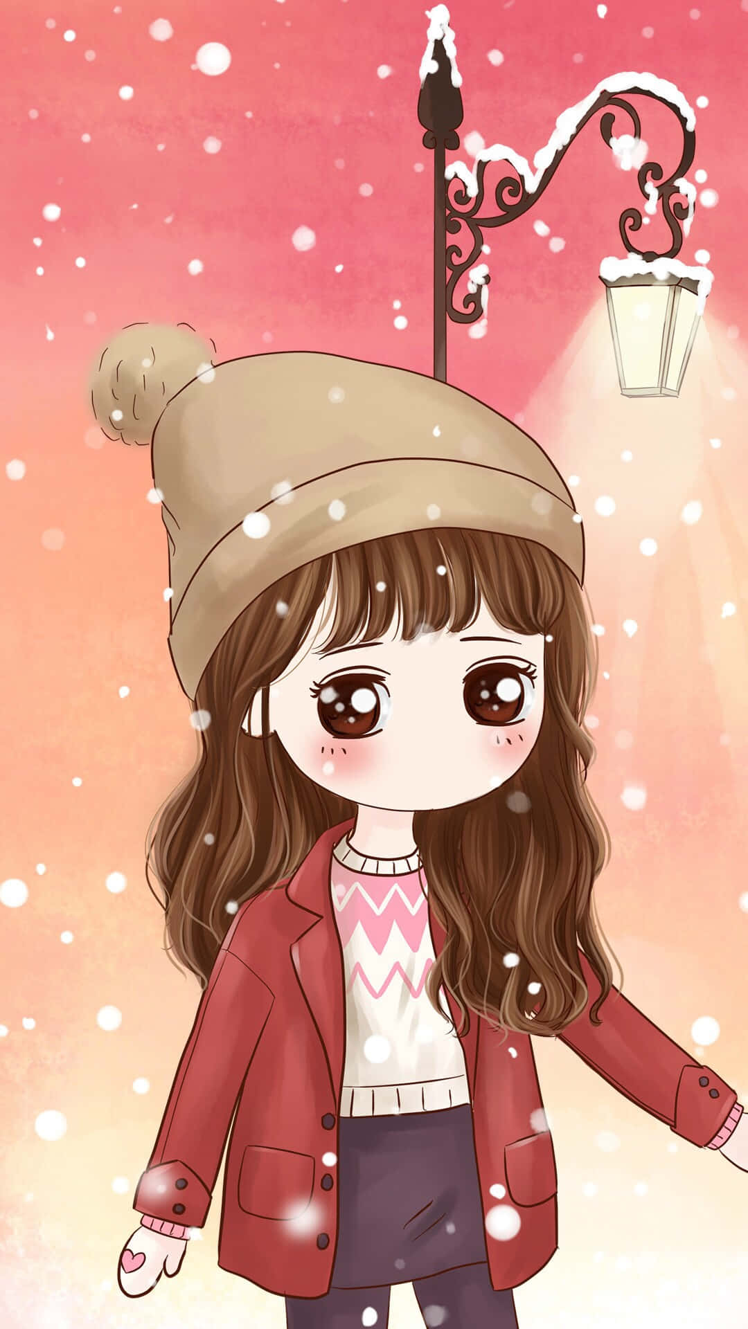 Korean Anime Girl Wearing Winter Clothing Wallpaper