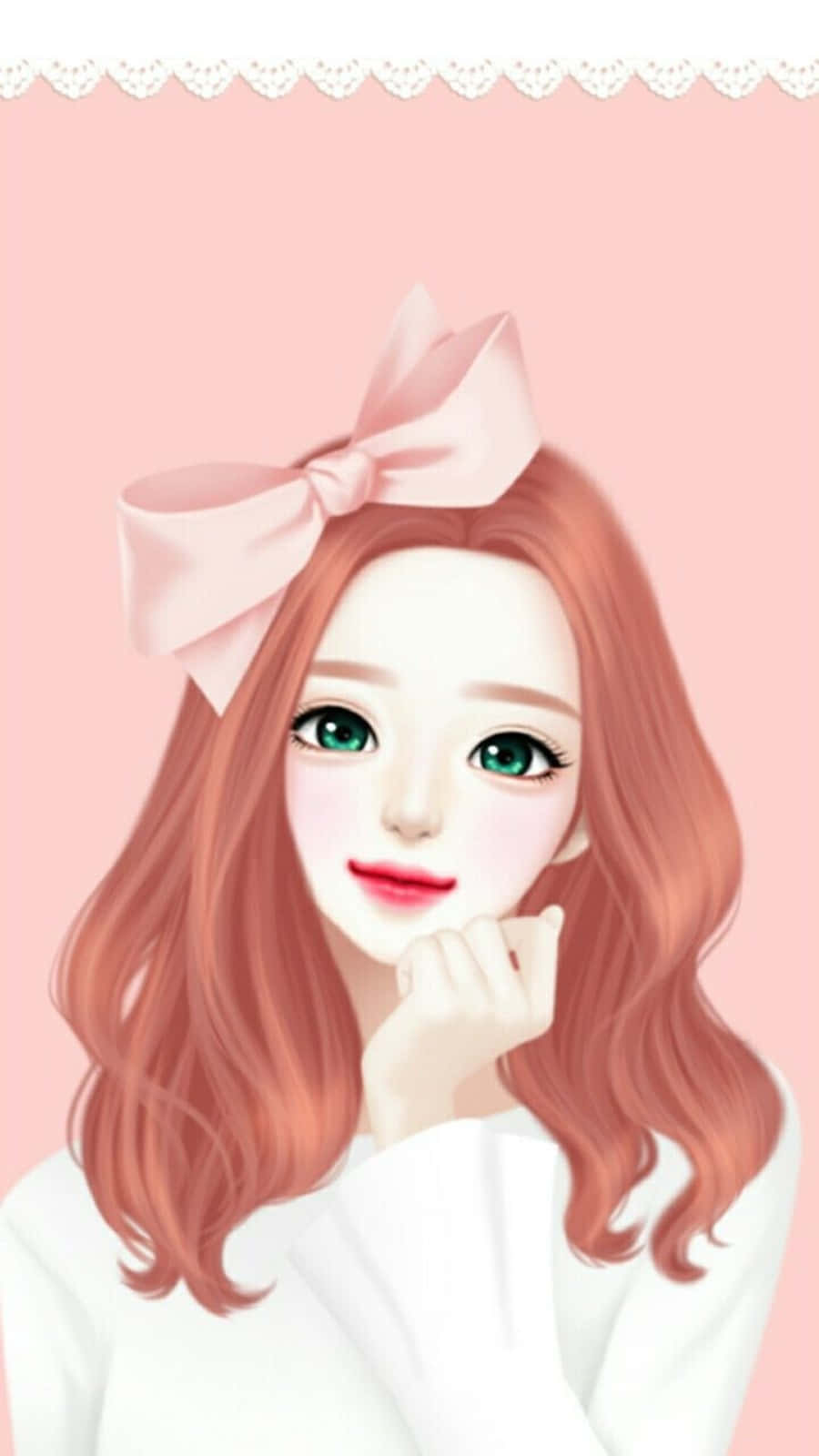 Koreansk Anime pige med pink bue på hovedet Wallpaper