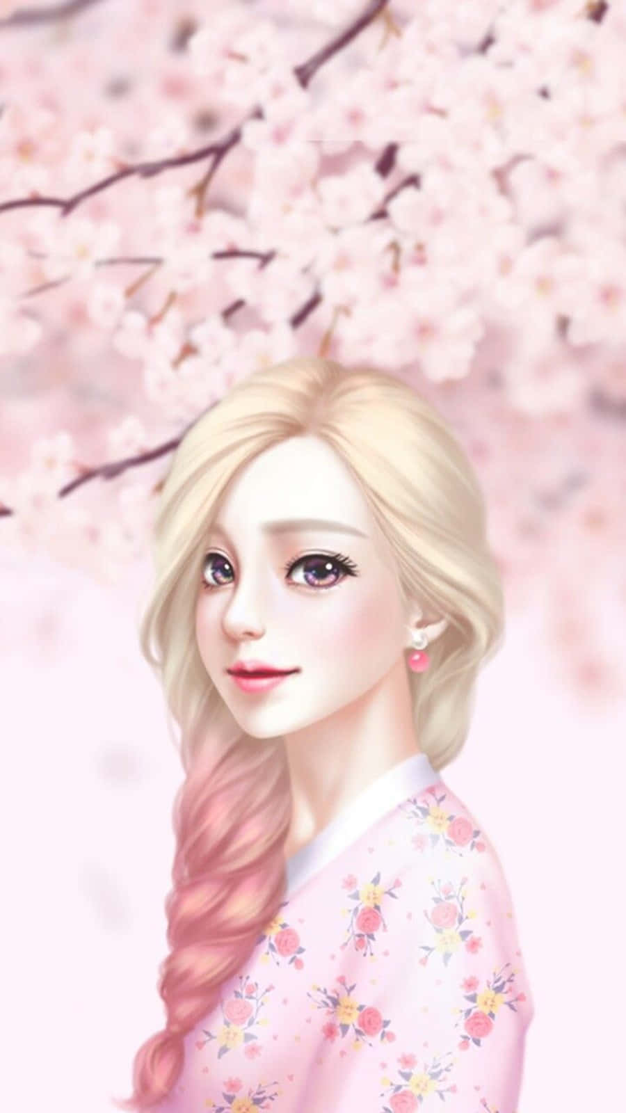 Korean Anime Girl With Pink Ombre Hair Wallpaper